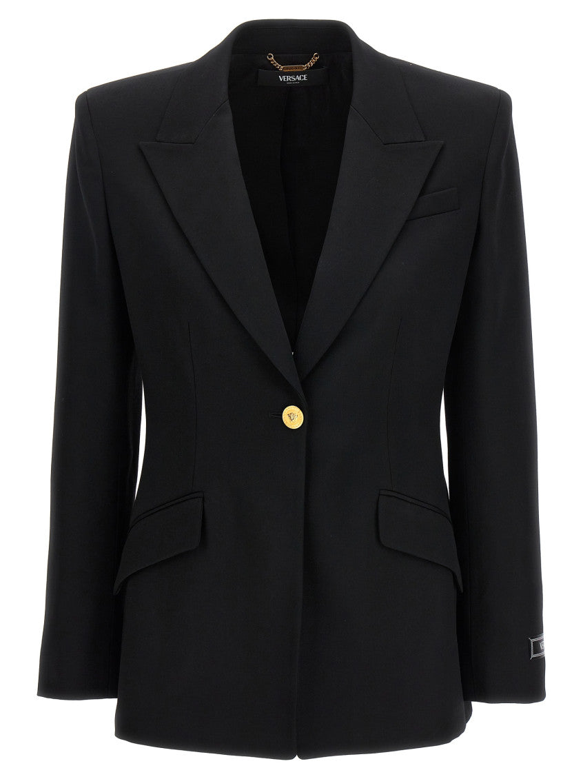 Black Single-breasted Stretch Wool Blazer 1