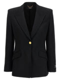 Black Single-breasted Stretch Wool Blazer 1