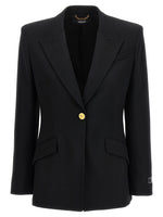 Black Single-breasted Stretch Wool Blazer 1