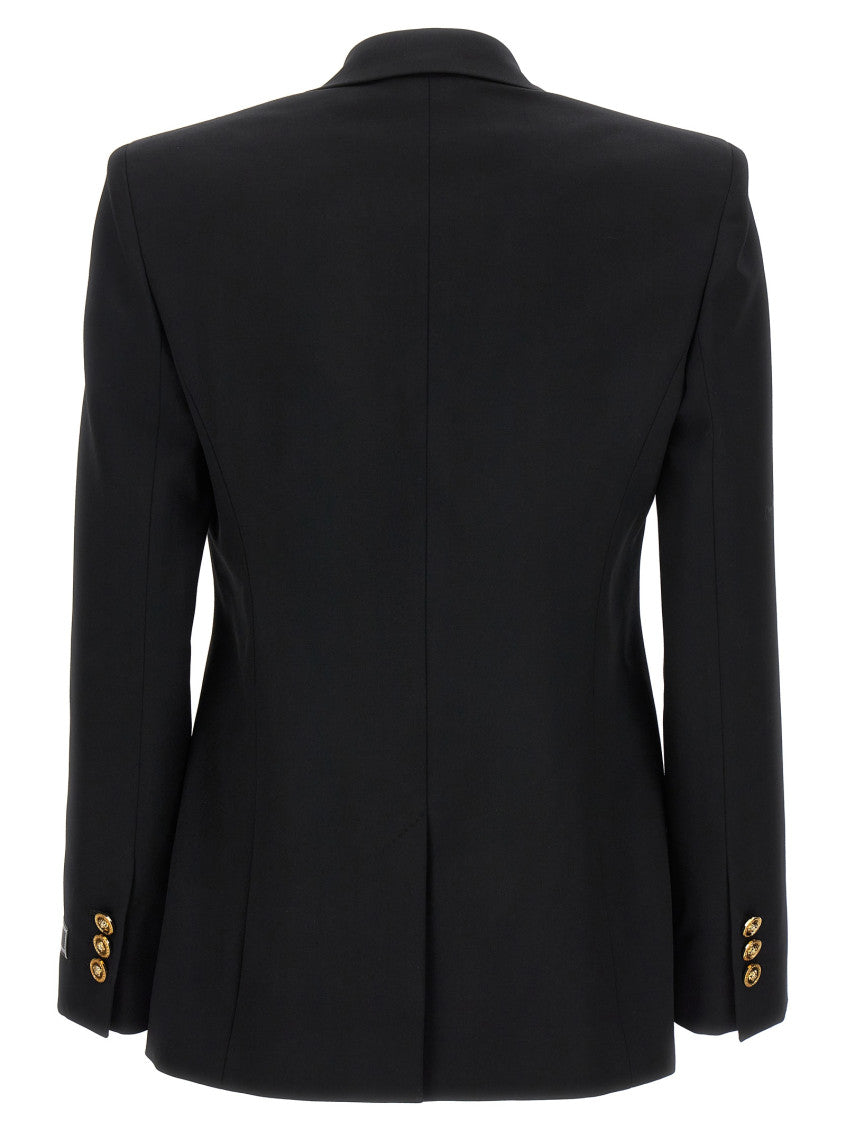 Black Single-breasted Stretch Wool Blazer 2