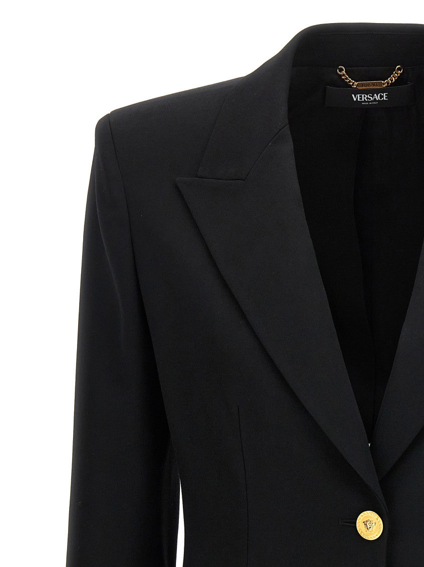 Black Single-breasted Stretch Wool Blazer 3