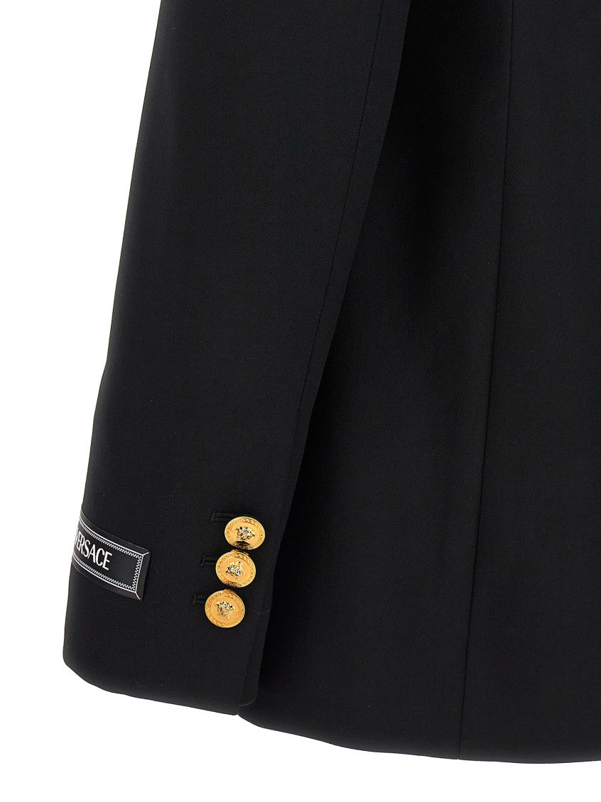 Black Single-breasted Stretch Wool Blazer 4
