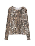 Brown Animal Print Round Neck T-Shirt 1