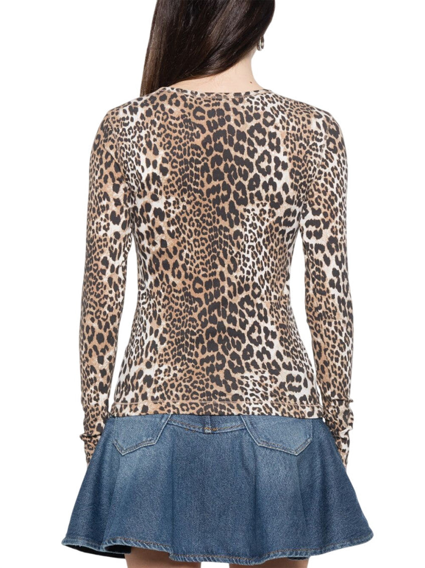 Brown Animal Print Round Neck T-Shirt 3