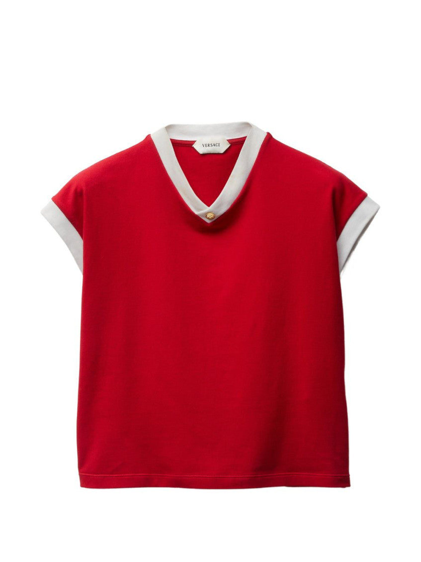Red Solid V Neck T-Shirt 1