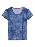 Blue Printed Scoop Neck T-Shirt 1