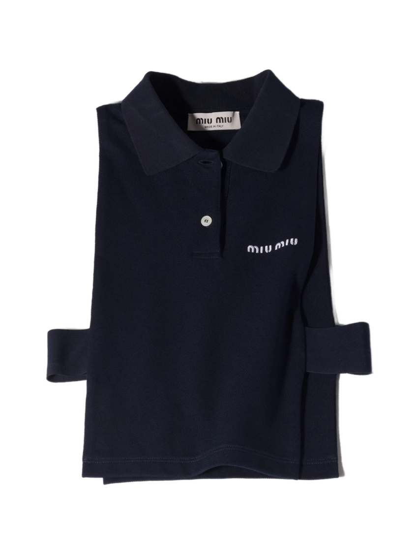 Navy Blue Logo Shirt Collar T-Shirt 1
