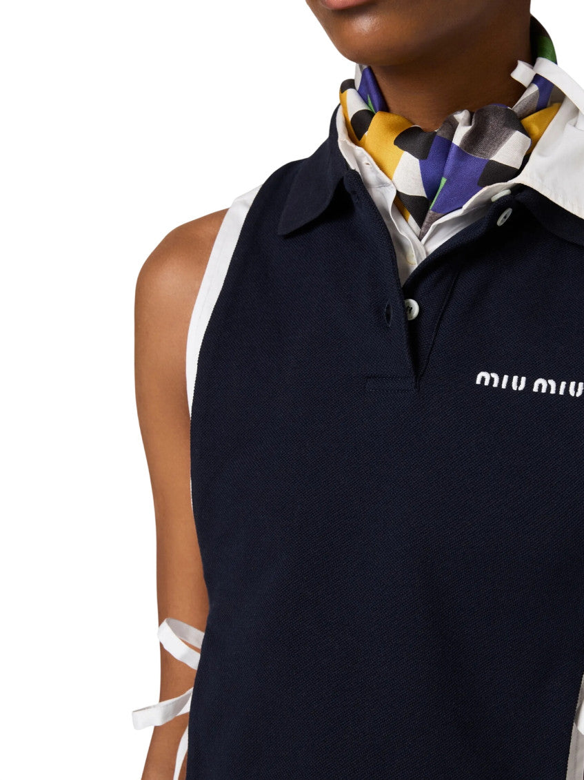 Navy Blue Logo Shirt Collar T-Shirt 5