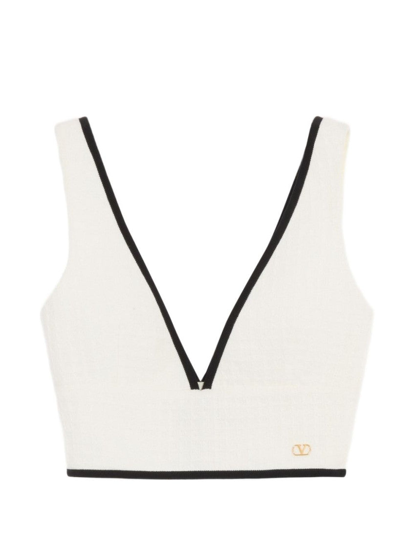 White Solid V Neck Top 1