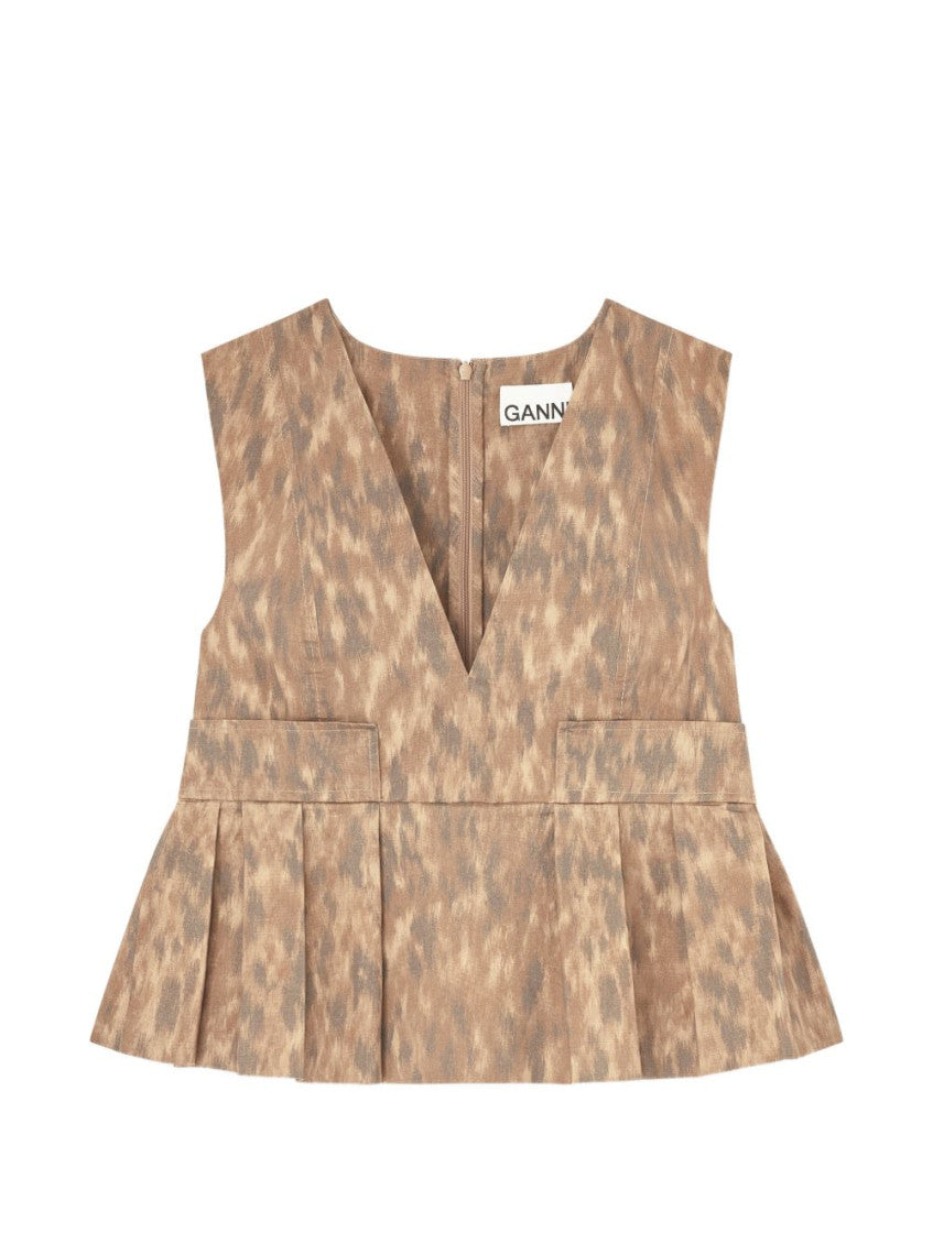 Beige Printed V Neck Top 1