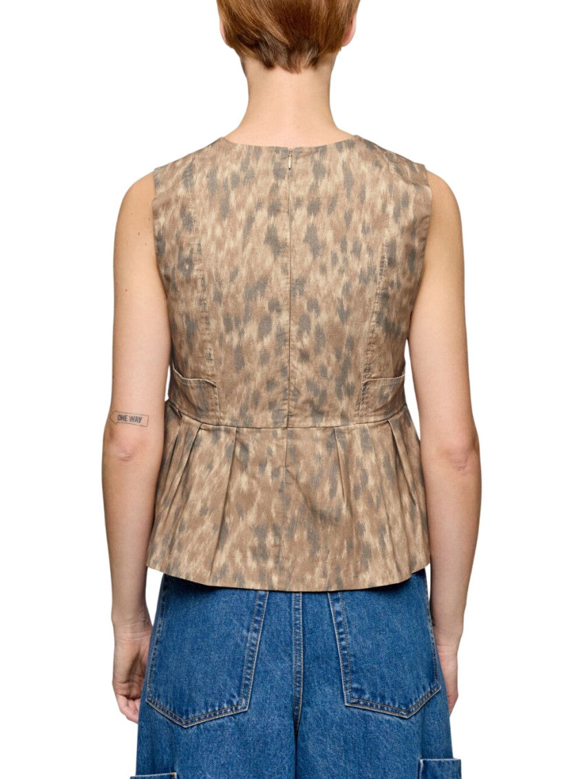 Beige Printed V Neck Top 3