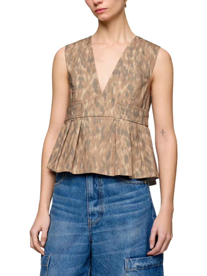 Beige Printed V Neck Top 4
