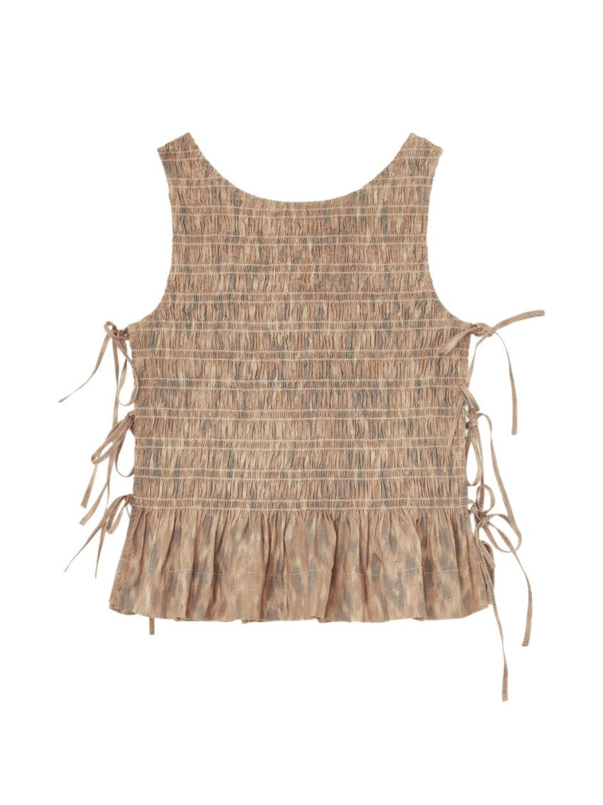 Beige Printed Round Neck Top 1