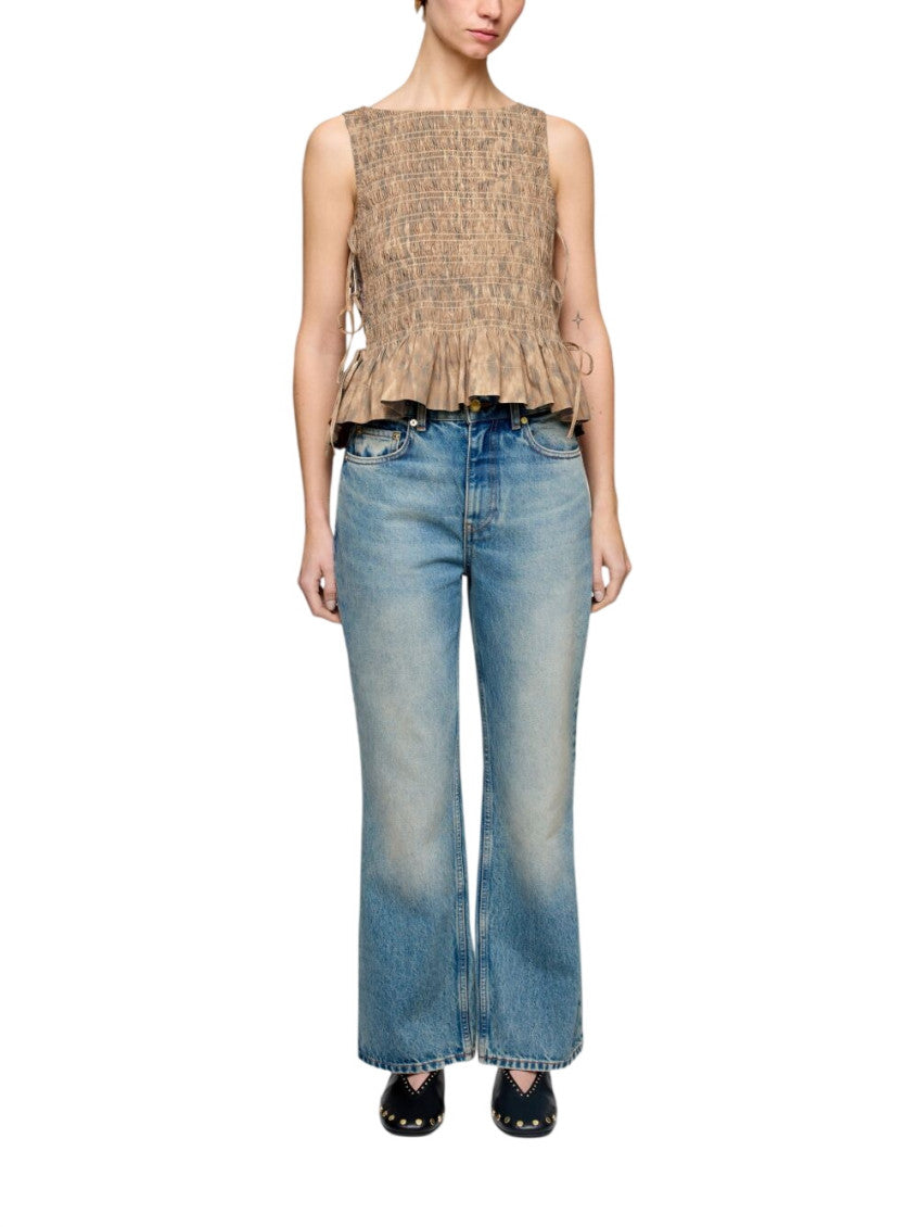 Beige Printed Round Neck Top 2