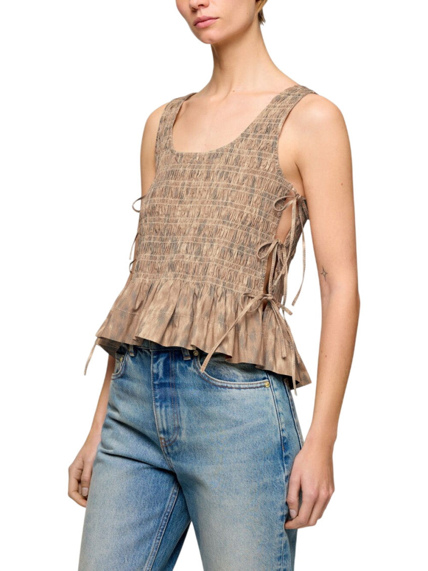 Beige Printed Round Neck Top 4