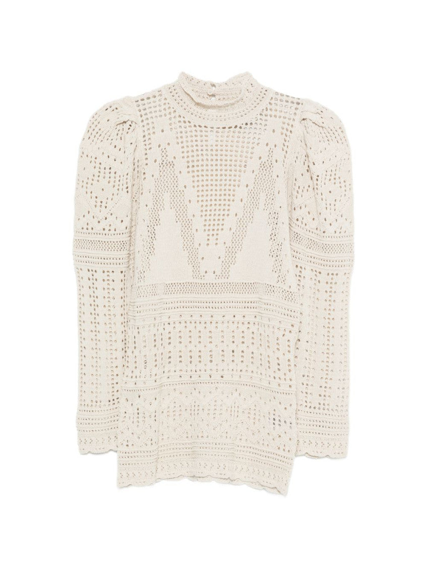 Beige Crochet Mock Collar Top 1