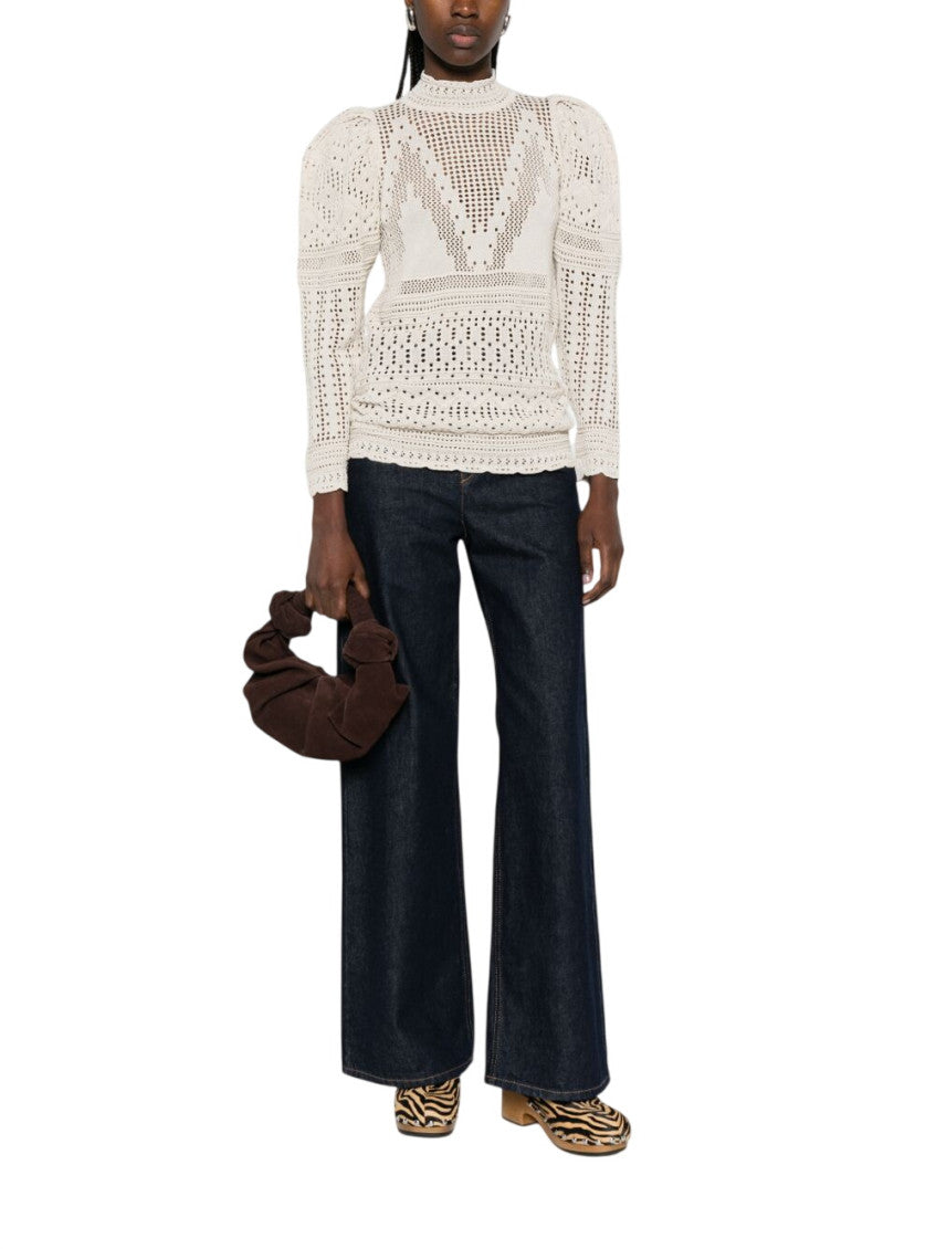 Beige Crochet Mock Collar Top 2