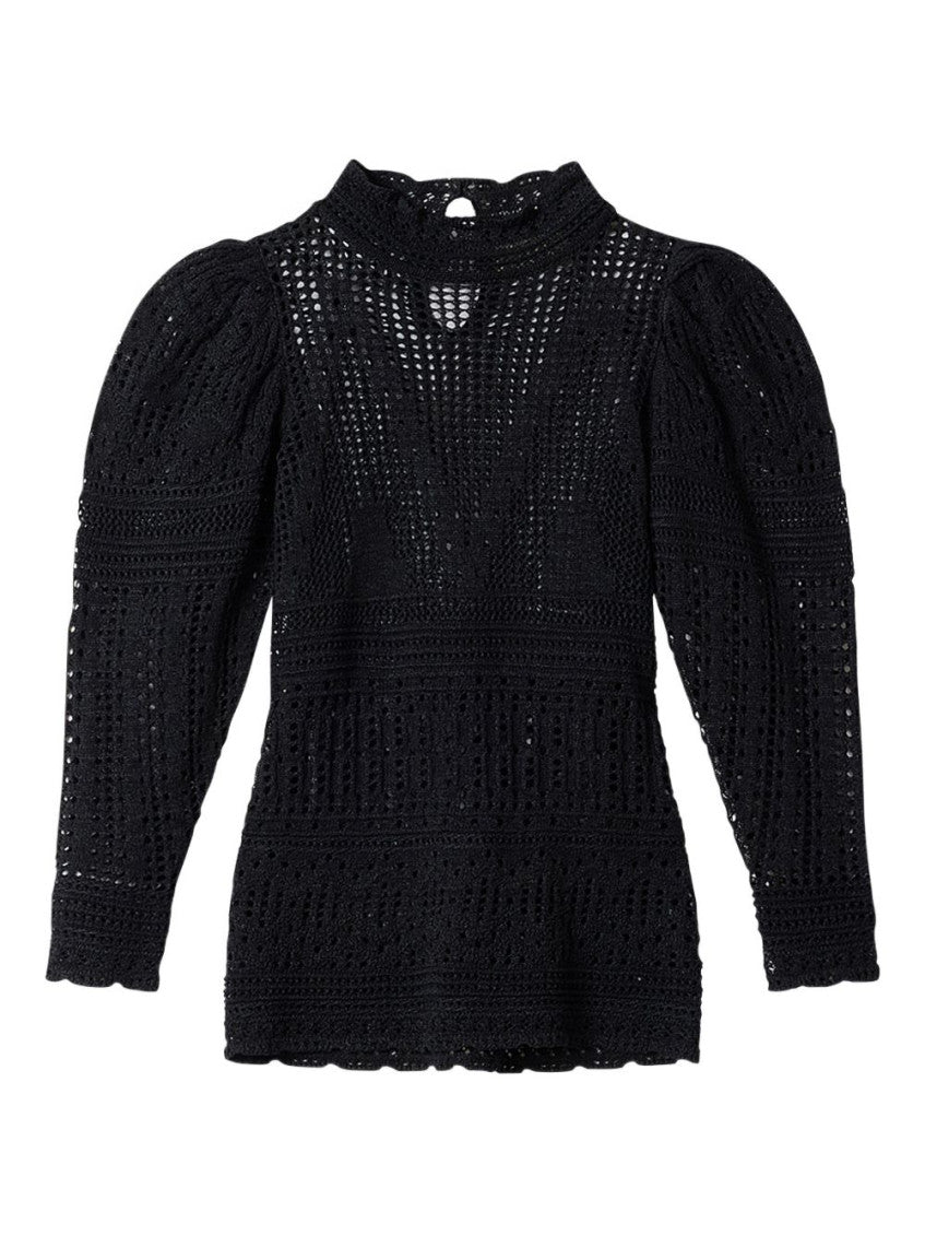 Black Crochet Mock Collar Top 1
