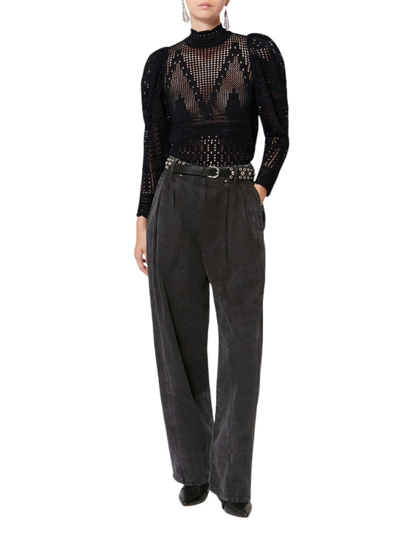 Black Crochet Mock Collar Top 2