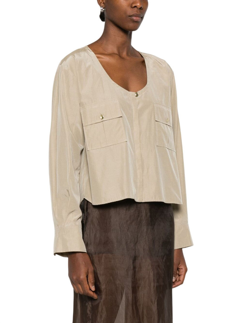 Beige Scoop Neck Shirt 4