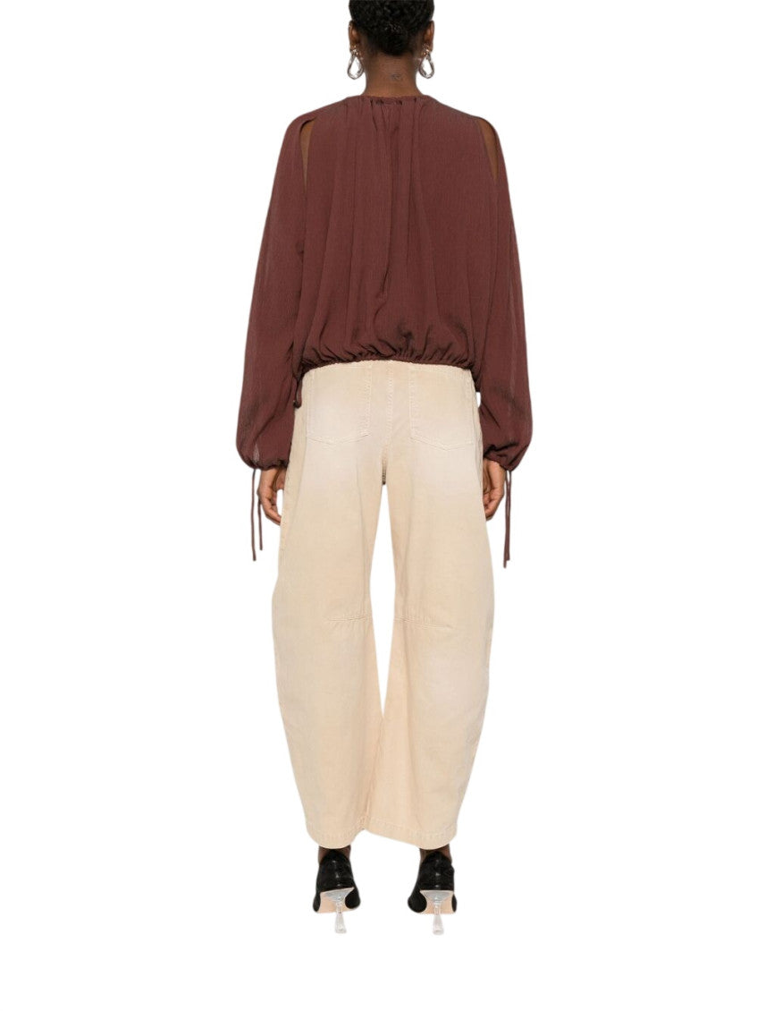 Brown Solid Round Neck Top 3