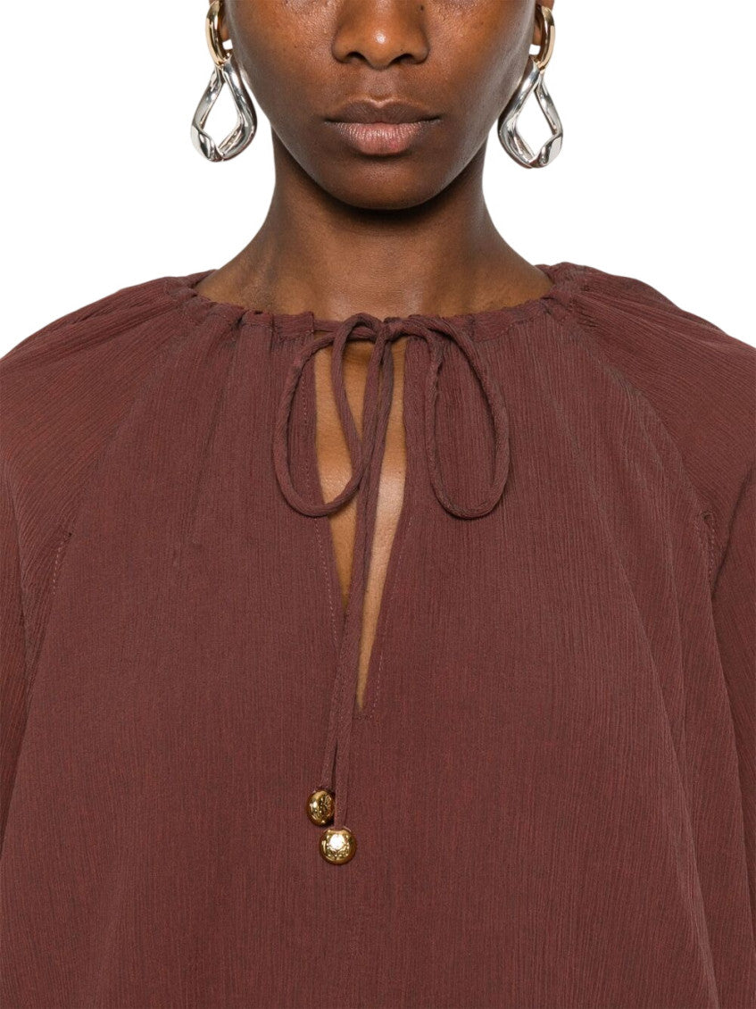 Brown Solid Round Neck Top 4