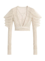 Beige Solid V Neck Top 1