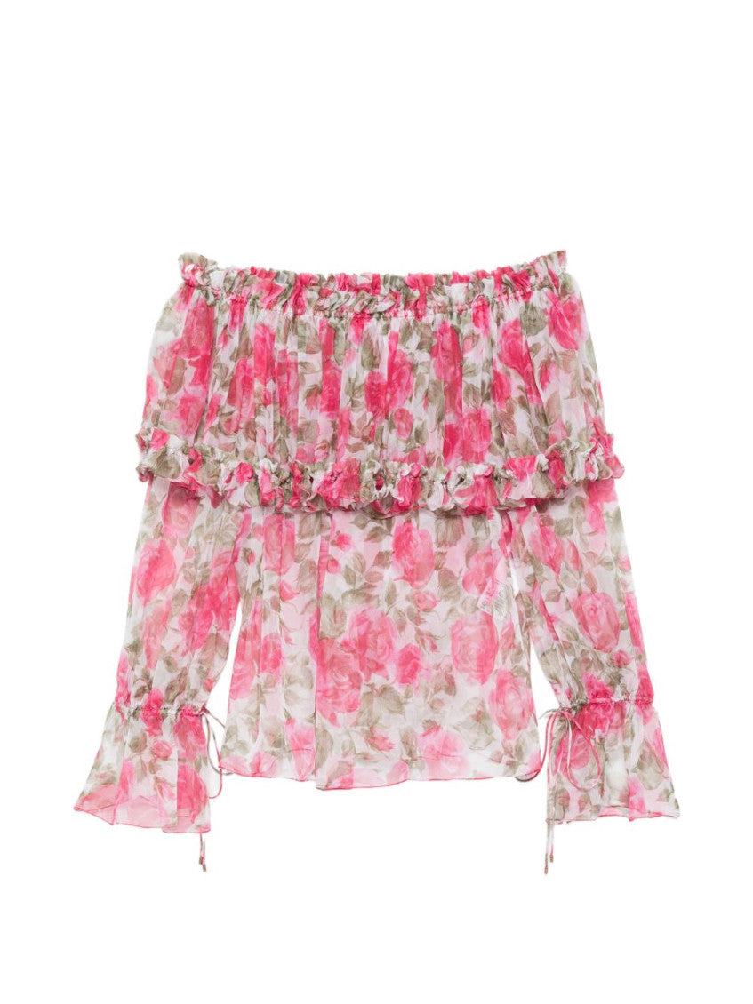 Pink Floral Off Shoulder Top 1