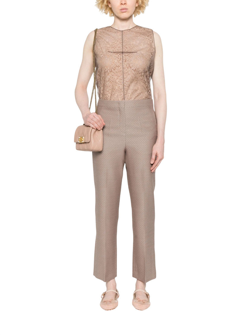 Beige Crew Neck Printed Top 2