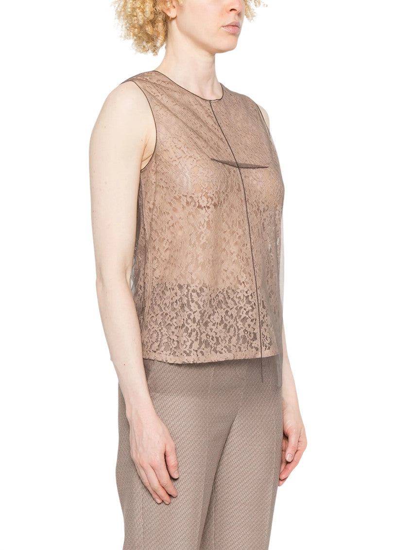 Beige Crew Neck Printed Top 4