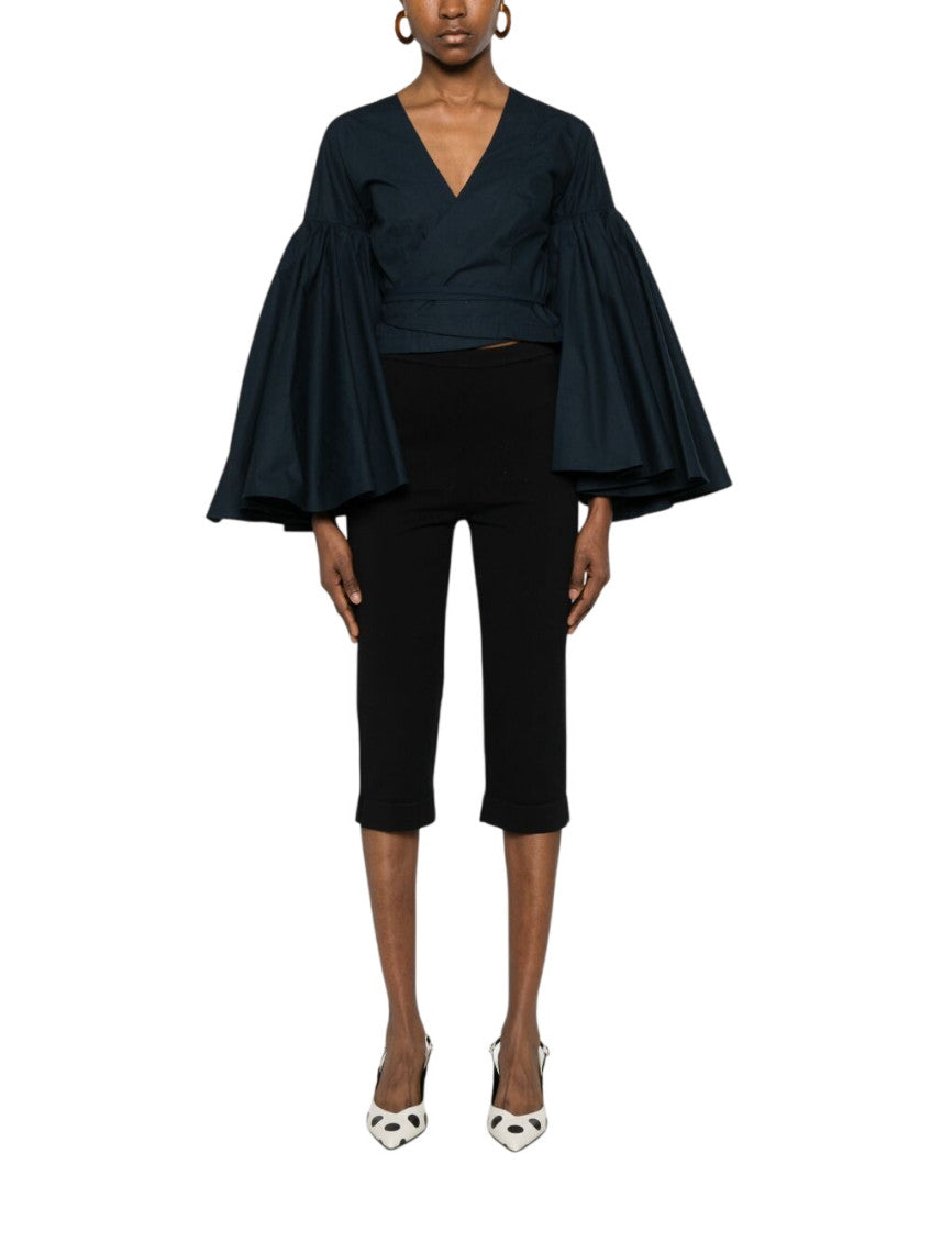 Blue Solid V Neck Top 1
