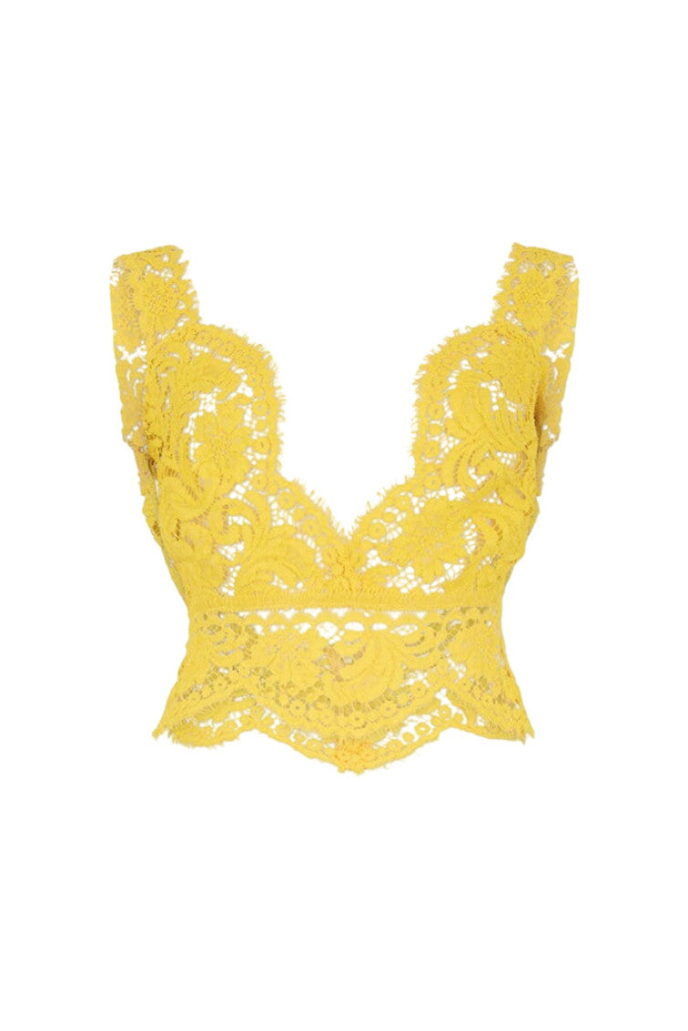 Light Yellow Lace V Neck Top 1