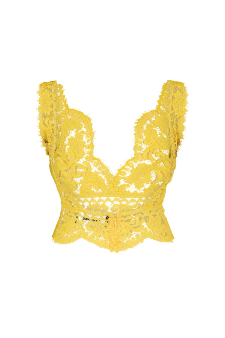 Light Yellow Lace V Neck Top 2