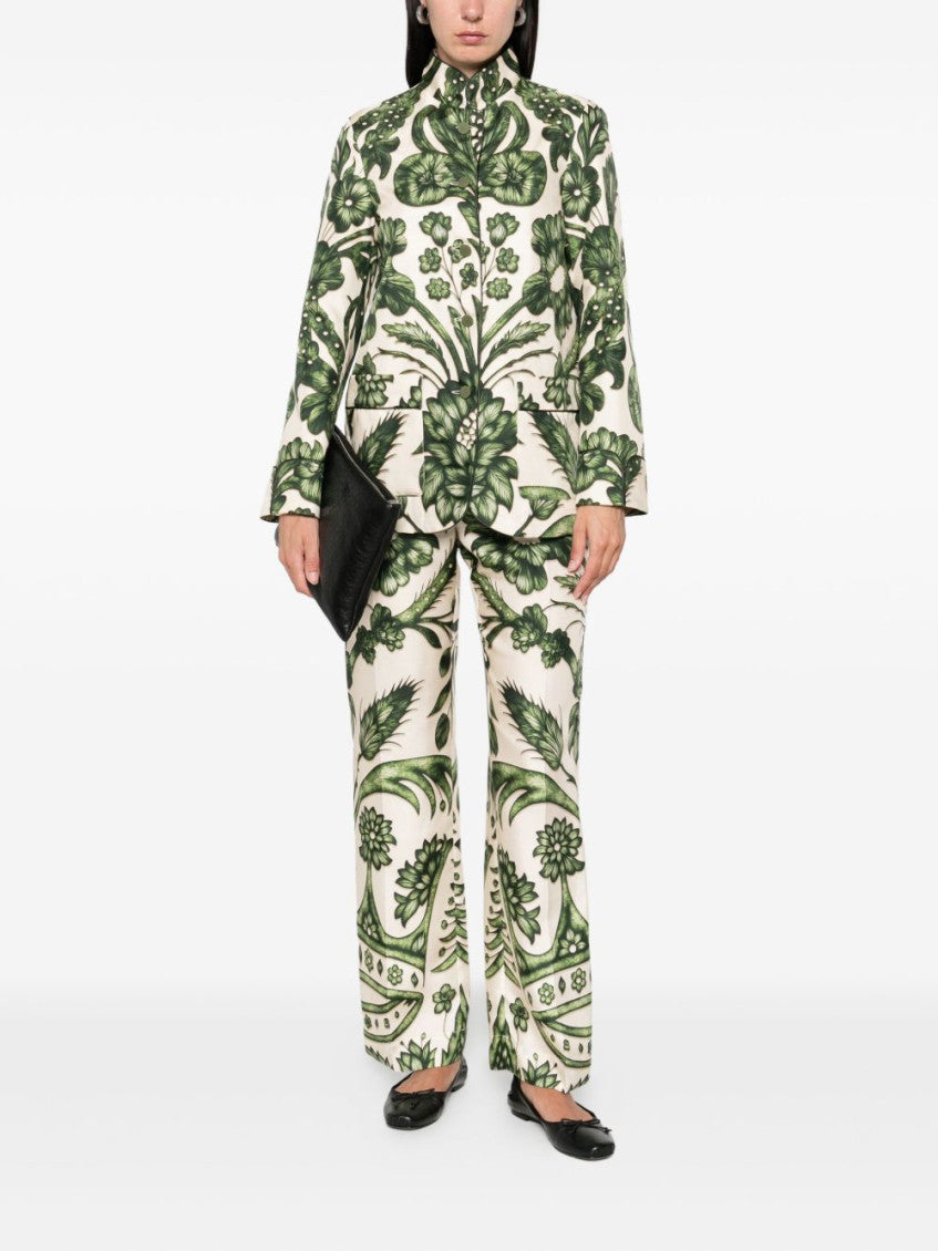 Green Printed Silk Trousers 4