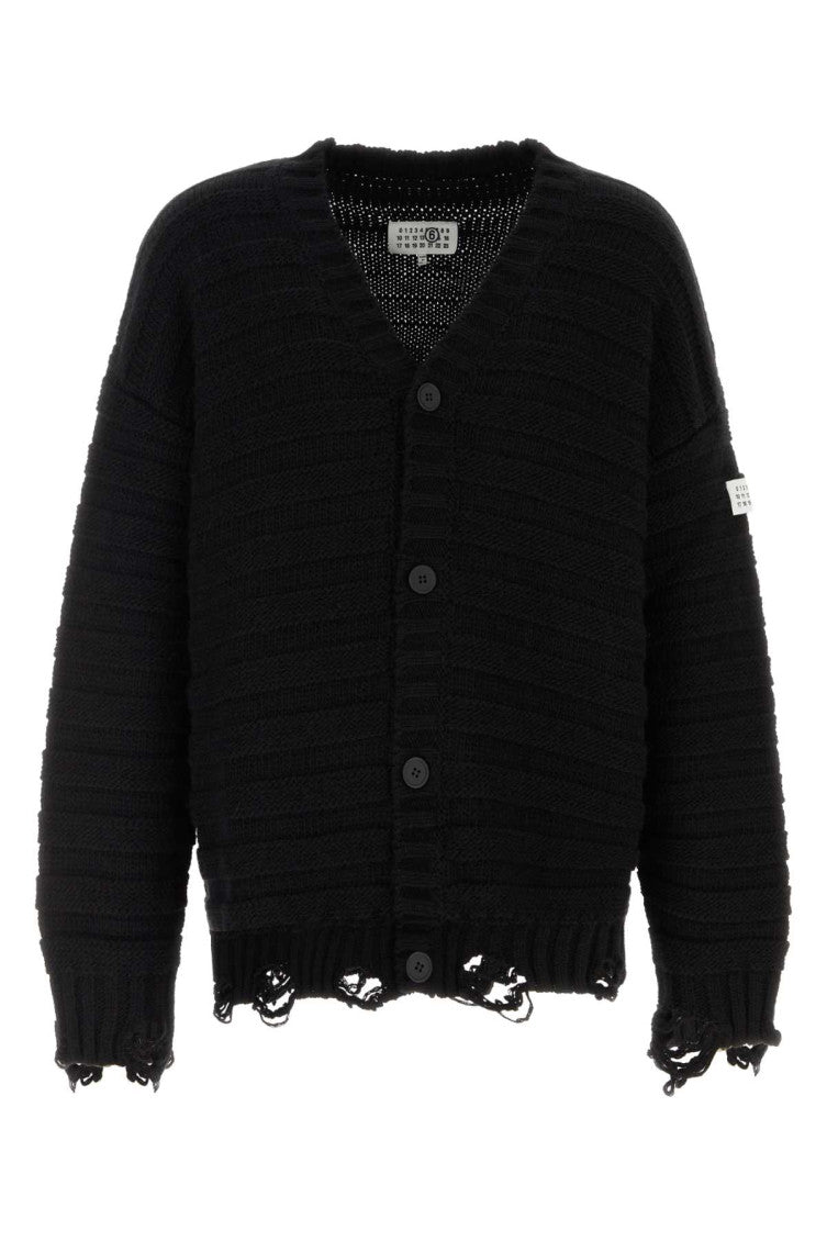 Black Distressed Wool Cardigan 1