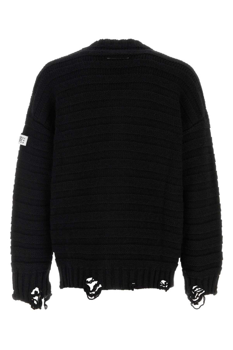 Black Distressed Wool Cardigan 2