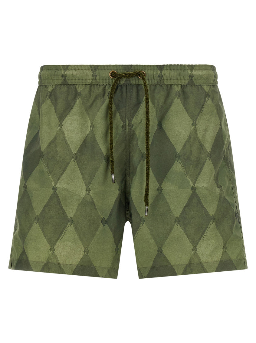 Green Geometric Swim Shorts 1