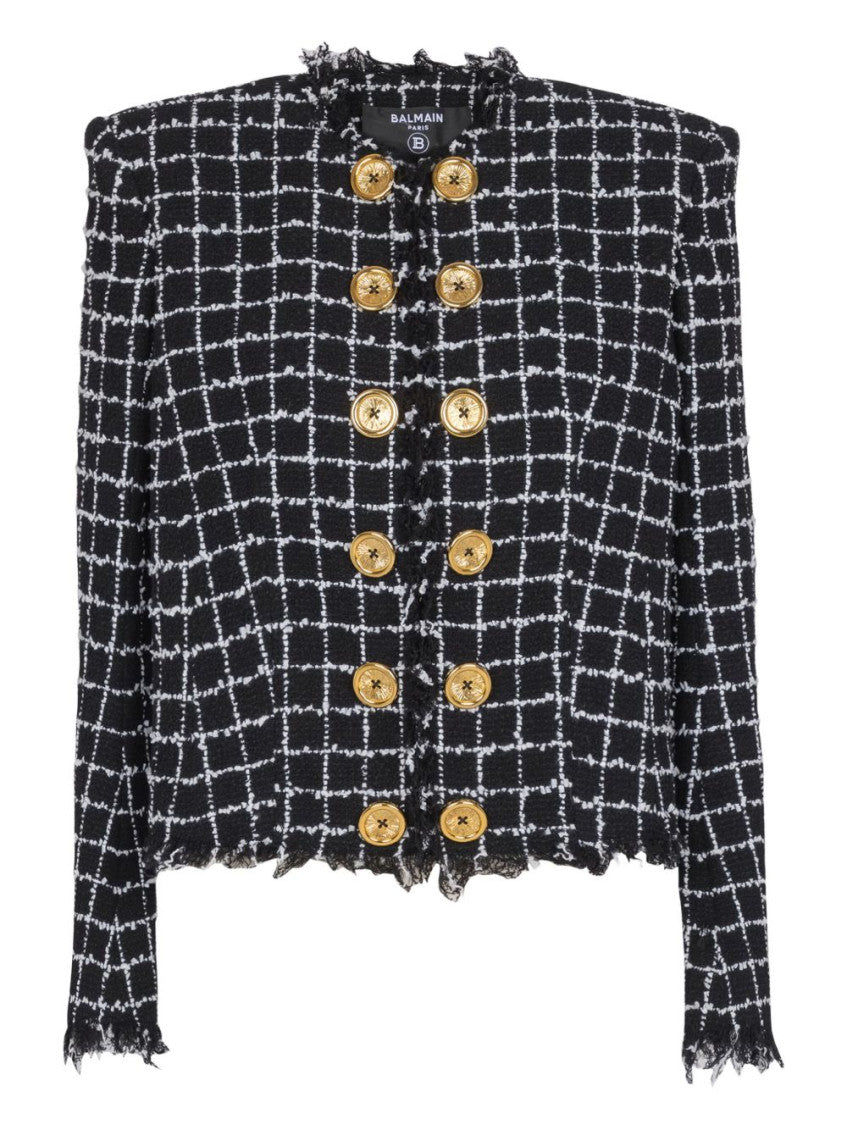 Black Checks Round Neck Jacket 1