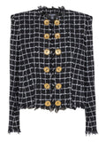 Black Checks Round Neck Jacket 1