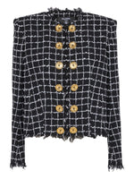 Black Checks Round Neck Jacket 1