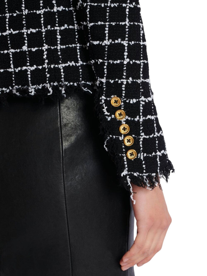 Black Checks Round Neck Jacket 4