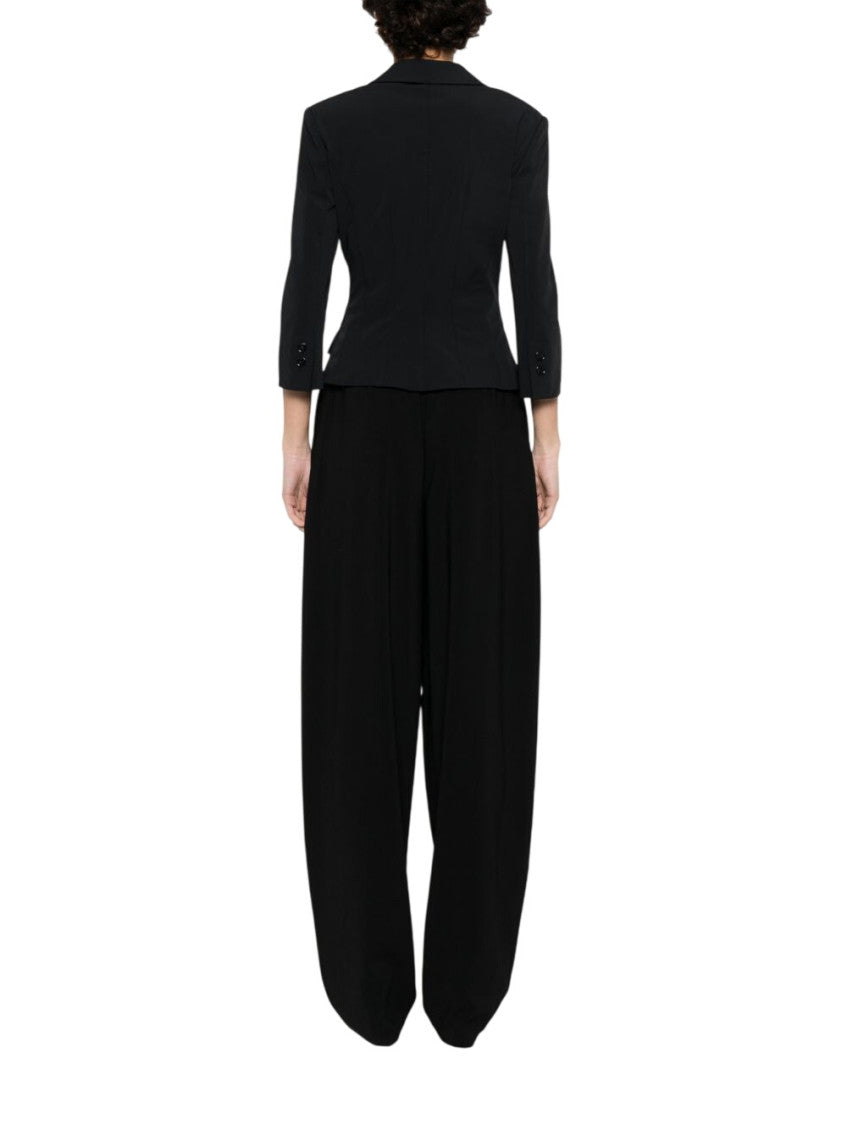Black Solid Notched Lapel Blazer 2