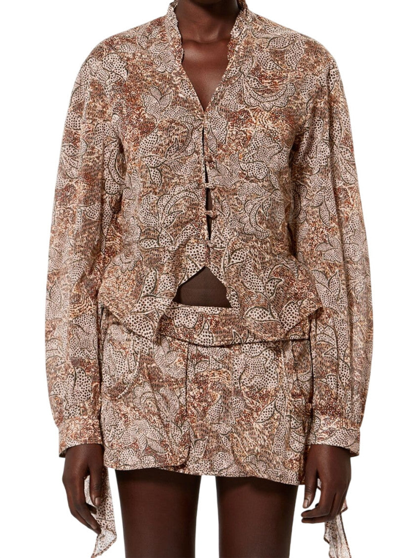 Brown V-Neck Paisley Print Top 1