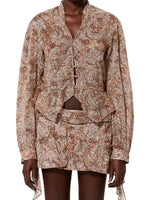 Brown V-Neck Paisley Print Top 1