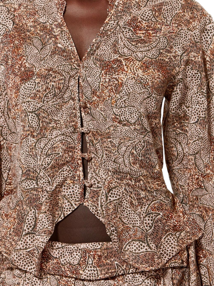 Brown V-Neck Paisley Print Top 3