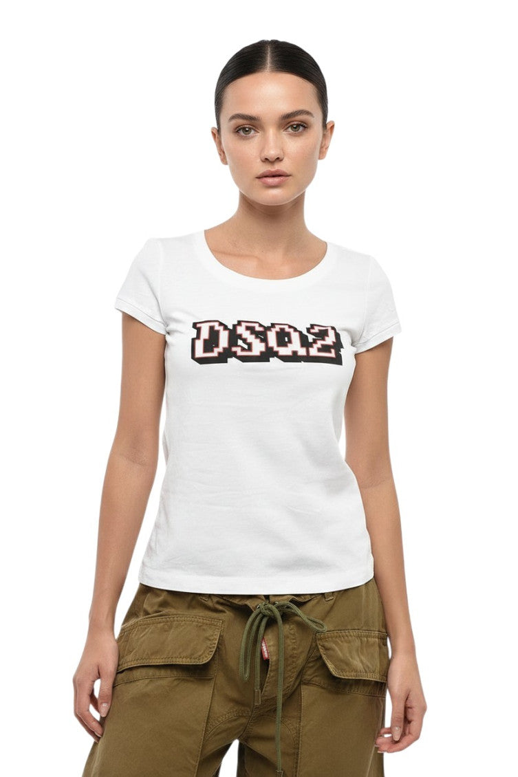 White Logo Round Neck T-Shirt 1