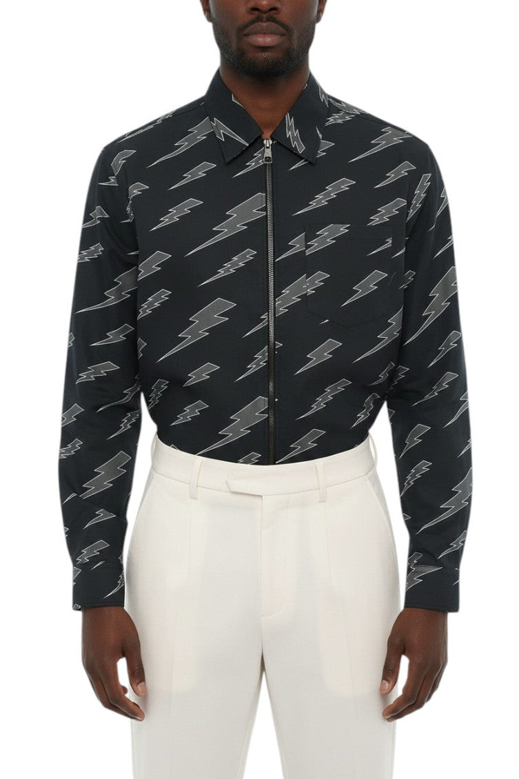 Dark Grey Zip Up Printed Shirt 1