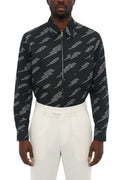 Dark Grey Zip Up Printed Shirt 1