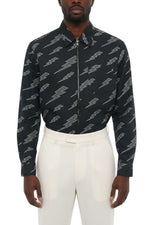 Dark Grey Zip Up Printed Shirt 1
