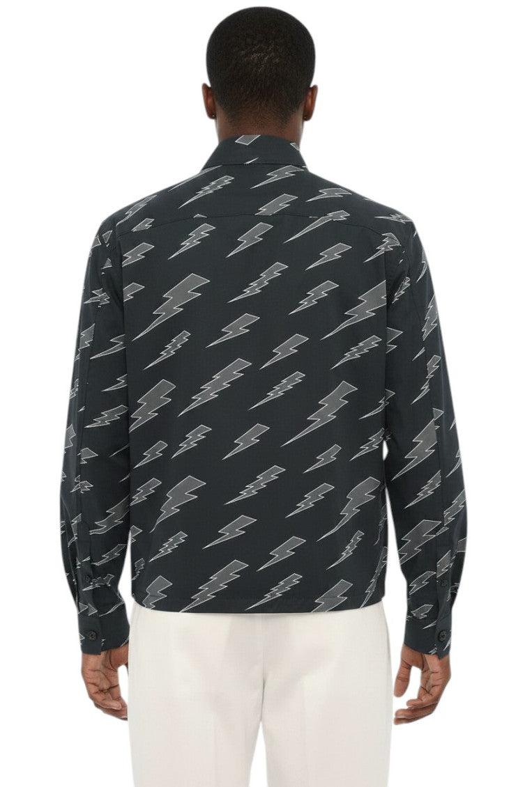 Dark Grey Zip Up Printed Shirt 2